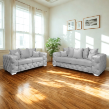 (Silver, 3+2-Seater Sofa) Plush Velvet 3 & 2 Seater Sofa Set | Ashton Scatter Back | 5 Seater Corner Sofa