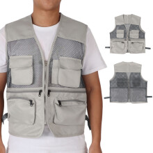 Langlestige XXL Französische Grau Militär Mesh-Weste mit Mehrfachtaschen für Outdoor-Aktivitäten