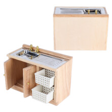Lavabo in miniatura per casa delle bambole in scala 1:12, rovere 10,4 7,9 5,5 cm