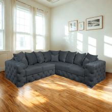 (Coffee Grey, 5-Seater Corner Sofa) Plush Velvet 3 & 2 Seater Sofa Set | Ashton Scatter Back | 5 Seater Corner Sofa