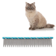 Pettine per rimuovere i peli di gatto in acciaio inossidabile, 16 x 3,3 cm, Blu