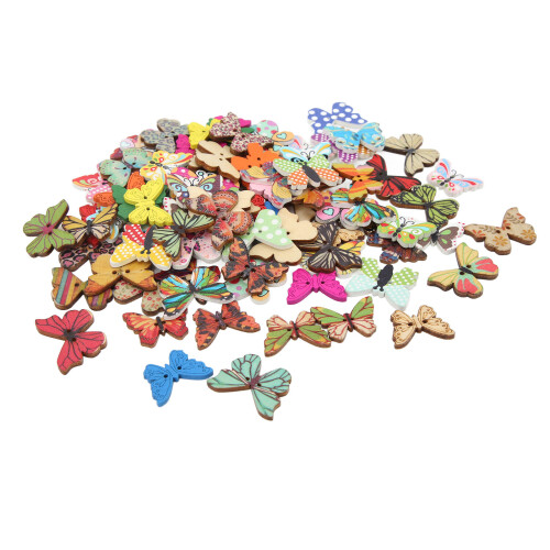100 pièces bouton papillon - multicolore, dessin animé, DIY 1