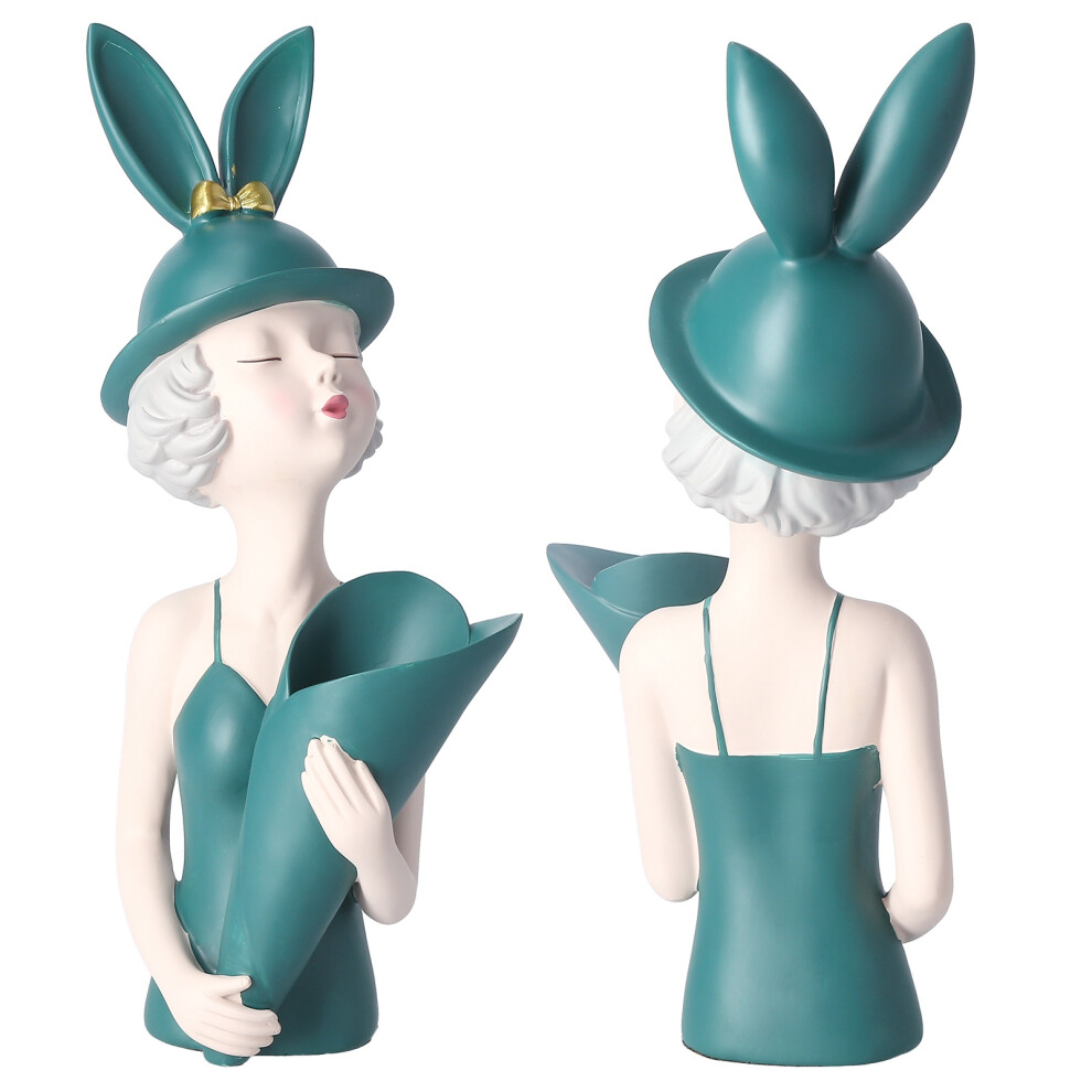 Resin Girl Sculpture with Flower Vase Delicate Texture Beautiful Ornament with Handicrafts for Home Desktop Decoration-image-OPC-PHVXHV2-NEW