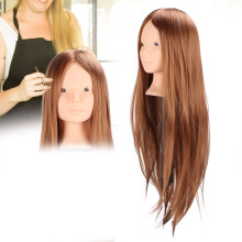 Testa da manichino con capelli lunghi castano chiaro per corsi di parrucchiere e pratica