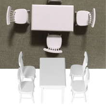 1:12 Tavolo e 4 sedie, legno bianco, 10,6x6,5x6,5 cm
