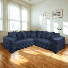 (Steel, 5-Seater Corner Sofa) Plush Velvet 3 & 2 Seater Sofa Set | Ashton Scatter Back | 5 Seater Corner Sofa