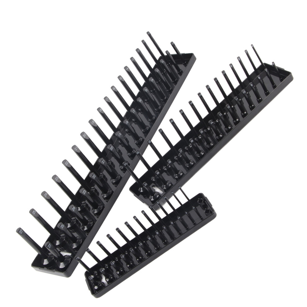 3Pcs 1/4In 3/8In 1/2In Socket Holder Organizer Black Multifunctional Storage Set For Toolboxes 5021322230796
