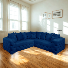 (Royal Blue, 5-Seater Corner Sofa) Plush Velvet 3 & 2 Seater Sofa Set | Ashton Scatter Back | 5 Seater Corner Sofa