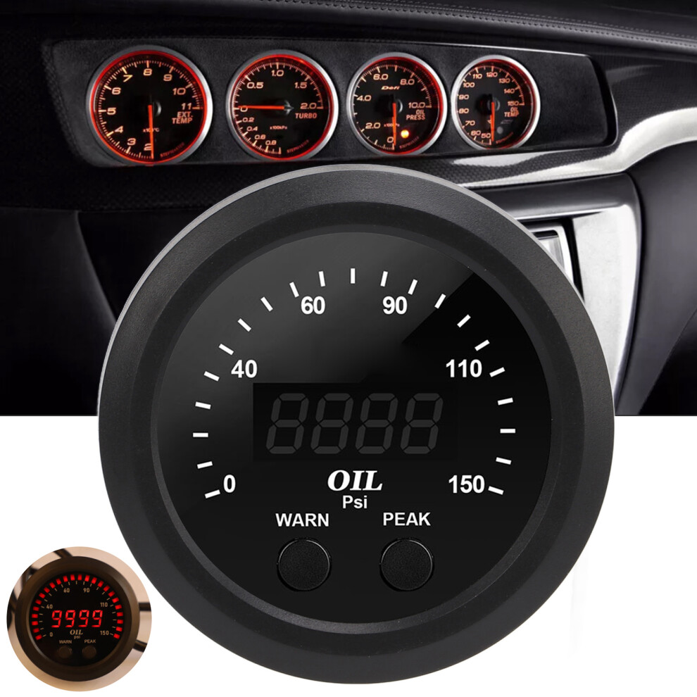 Oil Pressure Gauge Car Modification Ultraslim 2Â1/16In 52Mm 150Psi Led Background Oil Press Meter With Sensor Red/White 8481322234243