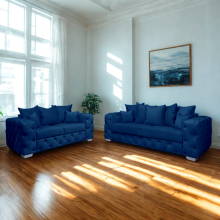 (Royal Blue, Aram Chair) Plush Velvet 3 & 2 Seater Sofa Set | Ashton Scatter Back | 5 Seater Corner Sofa