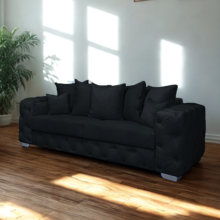 (Black, 3-Seater Sofa) Plush Velvet 3 & 2 Seater Sofa Set | Ashton Scatter Back | 5 Seater Corner Sofa