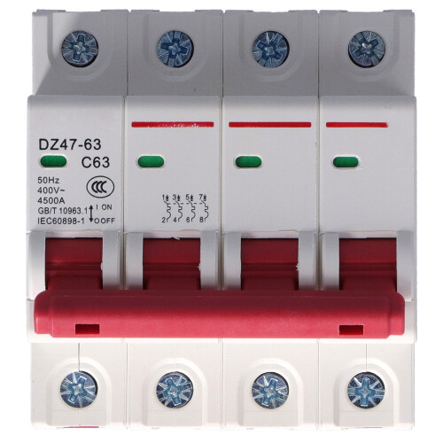 DZ47-63 4P 400V MCB 63A PC DIN Rail 4500A/6000A 1