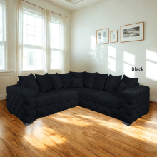 (Black, 5-Seater Corner Sofa) Plush Velvet 3 & 2 Seater Sofa Set | Ashton Scatter Back | 5 Seater Corner Sofa