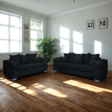 (Black, Footstool) Plush Velvet 3 & 2 Seater Sofa Set | Ashton Scatter Back | 5 Seater Corner Sofa