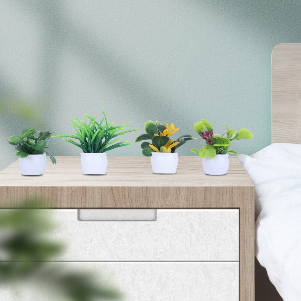 4 Pcs Mini Simulation Pot Plants Set Artificial Potted Plants Set with Ceramic Pots for Home Office Table Decoration