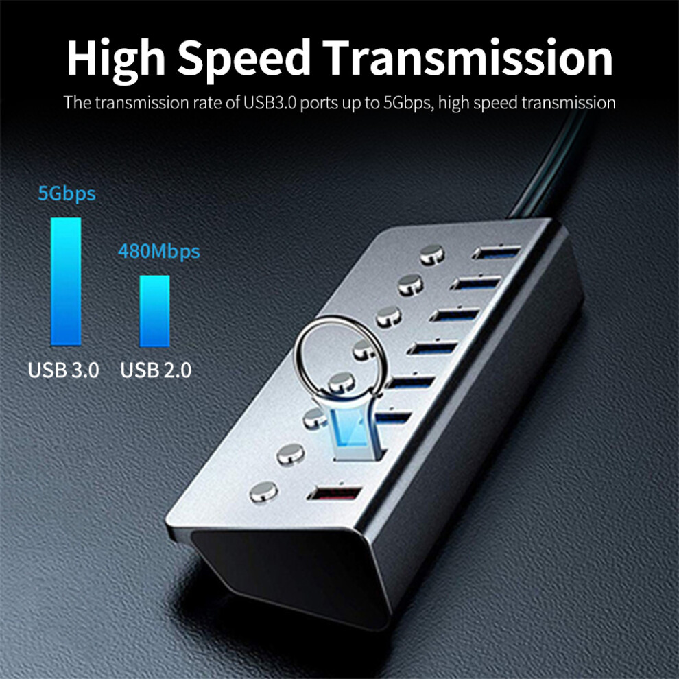 Multifunctional 8 Ports Usb Hub Usb Extension Converter With 7 Usb3.0 Expansion Ports 1 Charging Port Independent Switches 8321322255766