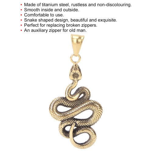 Tirette de fermeture éclair en forme de serpent - Acier au titane doré 2
