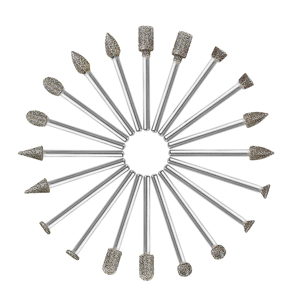 20Pcs Diamond Burr Set Rotary Grinding Burrs Drill Bits Set With 1/8 Inch 3Mm Shank Stone Carving Accessories Universal Fitment For Rotary 8751322259783