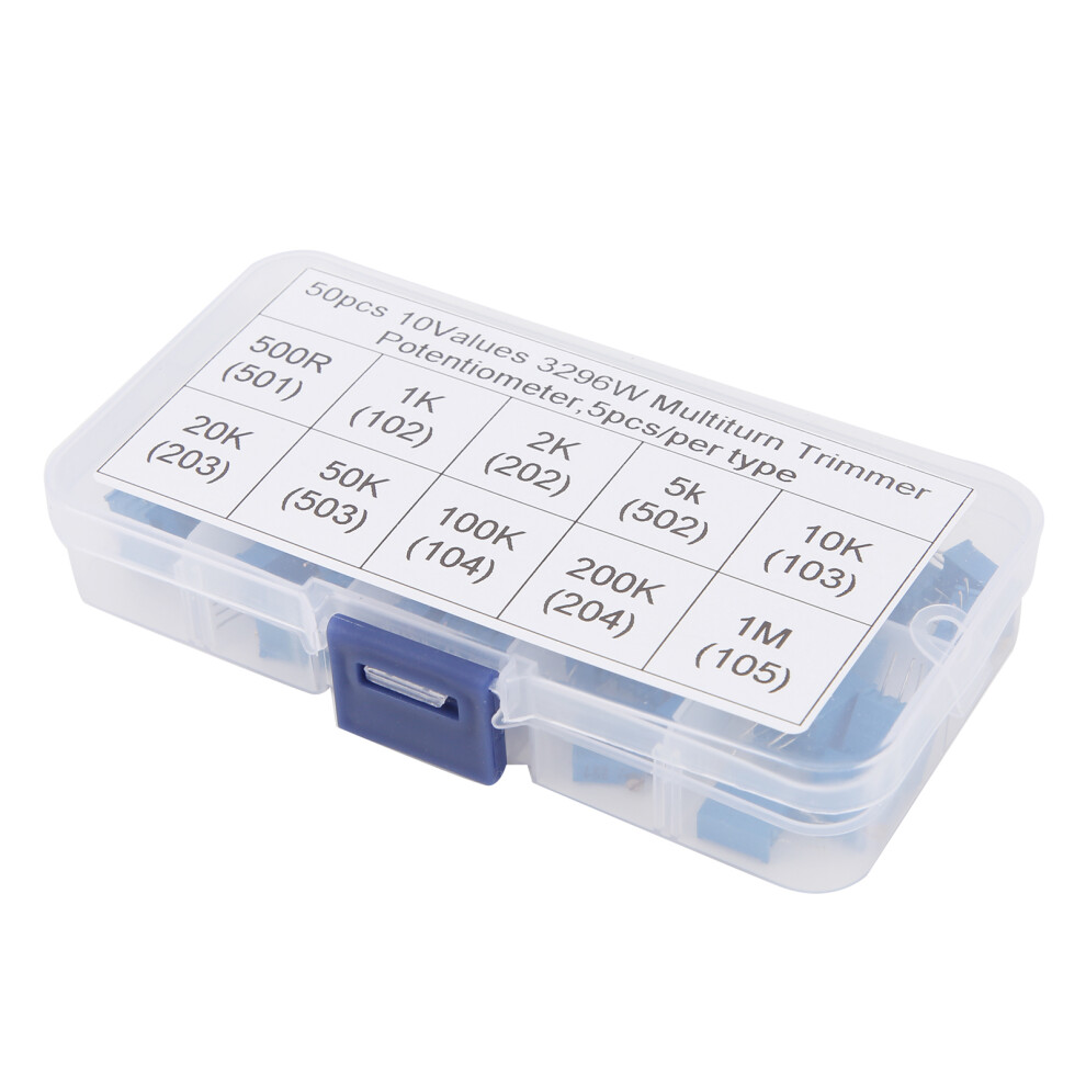 50Pcs Variable Resistor 10 Values 3296W Regulating Resistance Multiturn Trimmer Potentiometer 100Î©1Mî© 8731322259419