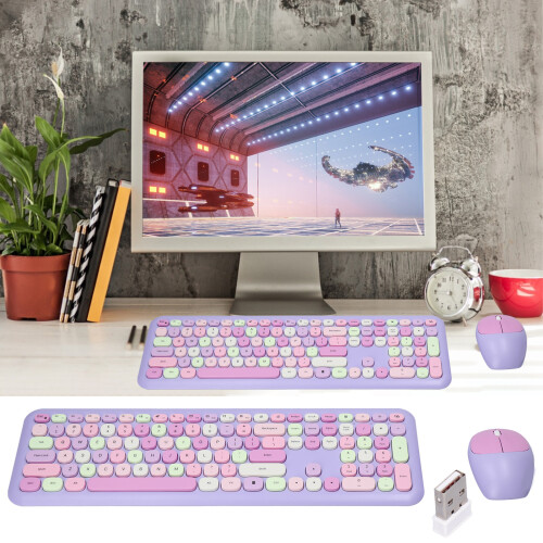 2.4G Tastiera e mouse, 110 tasti, 1200 DPI, viola
