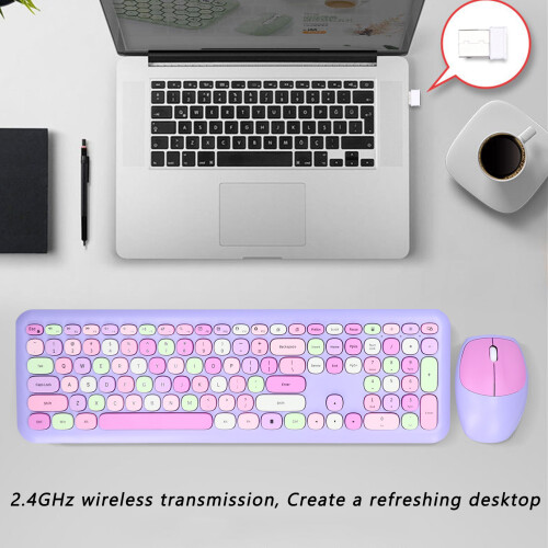 2.4G Tastiera e mouse, 110 tasti, 1200 DPI, viola 2