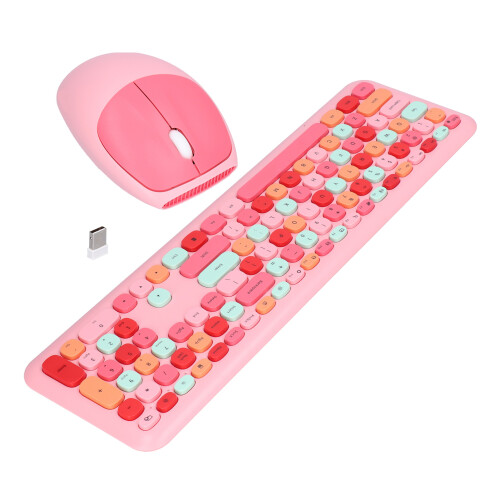 2.4G Tastiera wireless retrò rosa e mouse con 110 tasti