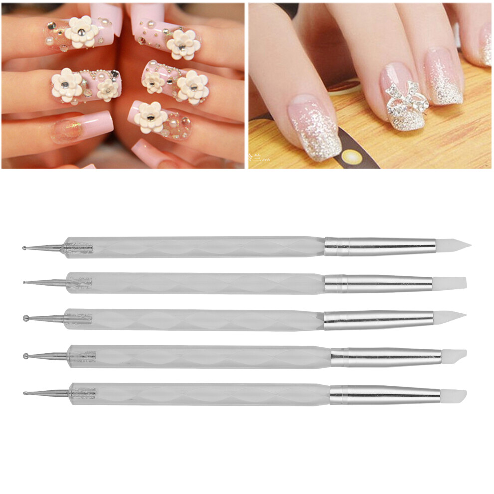 5pcs Nail Art Dotting Pen Dual Ended Nail Painting Pen DIY Carving Pen with Acrylic HandleWhite