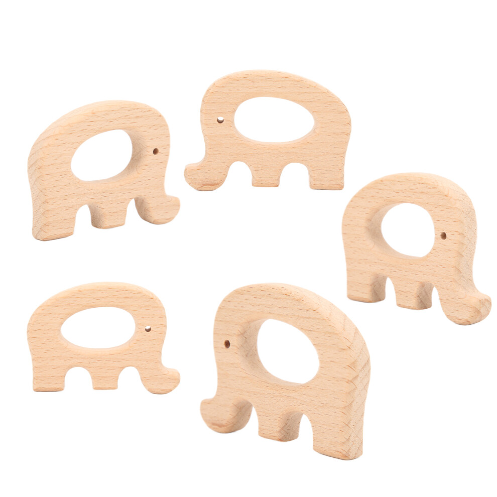 5Pcs Wooden Teether Toys Natural Beech Sturdy Durable Impact Resistance Smooth Safe Non Toxic Wood Teething RingsElephant