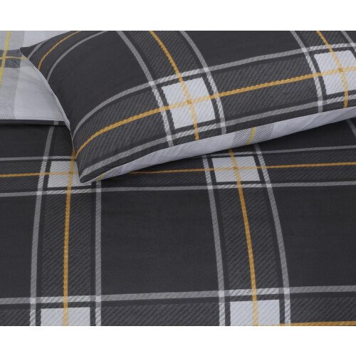 (Plaid-Check Grey, Single) 4PCs Complete Bedding Set Duvet Cover Fitted Sheet 2