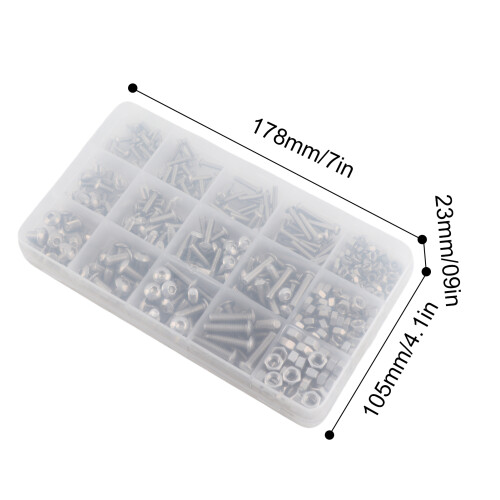 Kit da 440 pezzi di dadi e bulloni in acciaio inossidabile M3/M4/M5 1