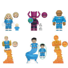 (6pcs) 14pcs Superhero series Fantastic Four Thunderbolt Stone Man Invisible Woman Assembled Building Blocks Toy