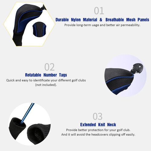 Set da 3 coperture per teste di golf: 13x31/10,5x26/9x21 cm, blu 1