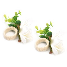 6622 2 pezzi anello portatovagliolo in corda di canapa con fiore 4cm bianco