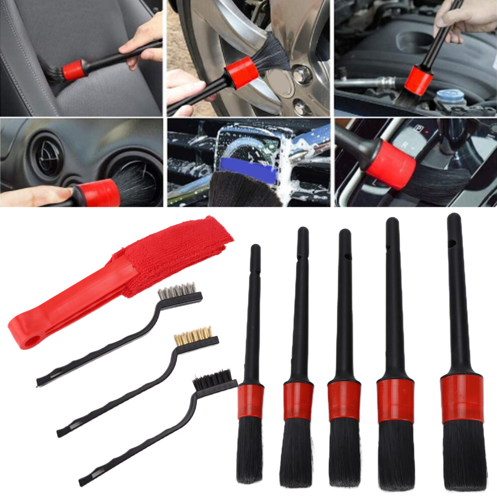 9pcs/set Detailing Dusting Brushes Dirt Dust Scrub Clean Tools for Car Wheel Interior Exterior