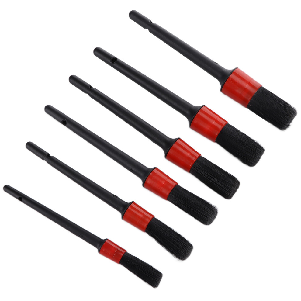 6PCS/Set Car Cleaning Detailing Brush Set Pig Hair Sharpened Wire Red Maintenance Tool