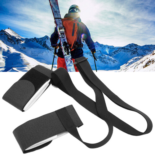 Sangles de ski noires, longueur réglable, plaque double