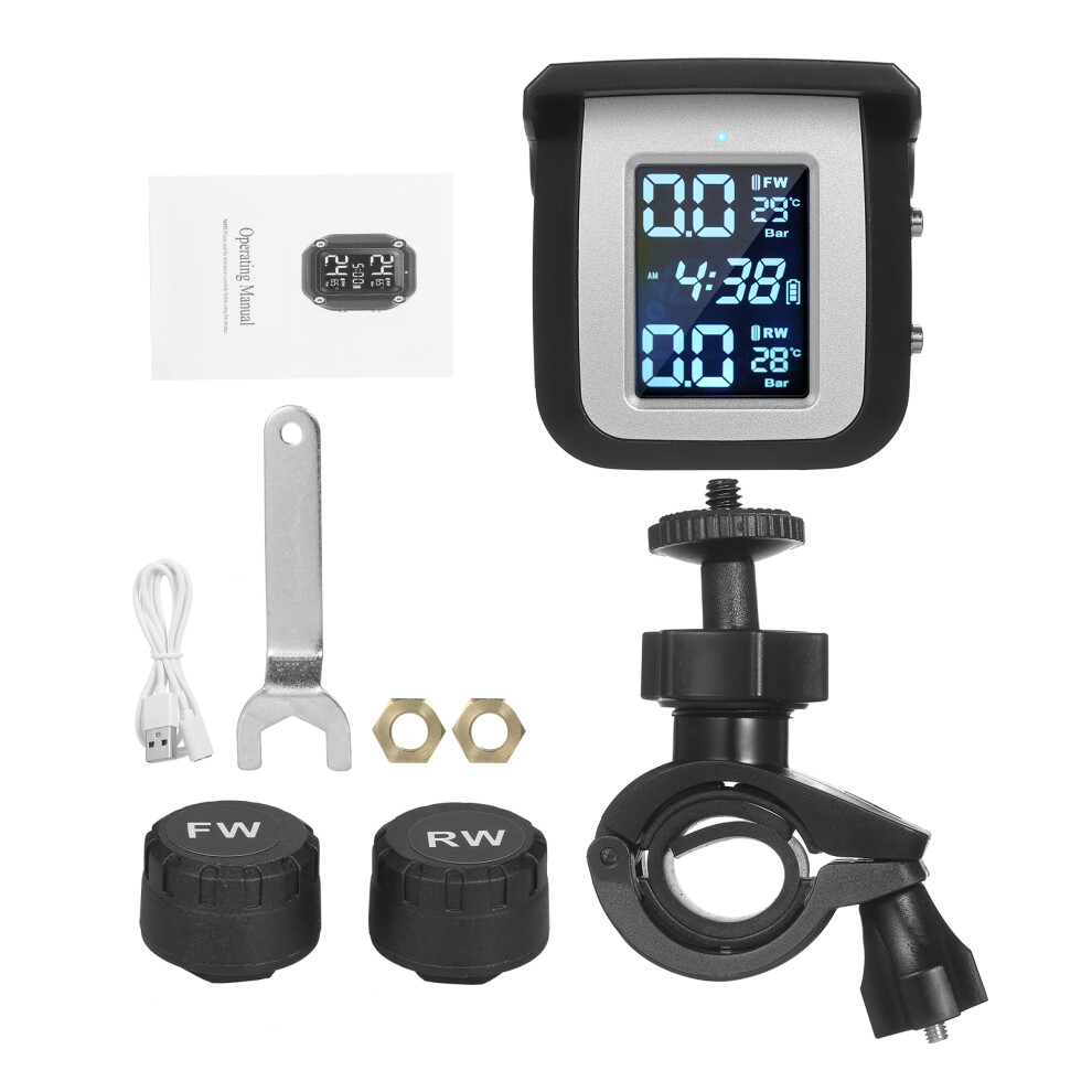 Tyre Pressure Monitoring System Solar Power Wireless Tire Pressure Monitoring System With 2 External Sensors Temp & Pressure Lcd Display Au 7641322336717