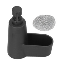 Dosatore di sapone con pallina in acciaio-nero-14,5x5x18 cm