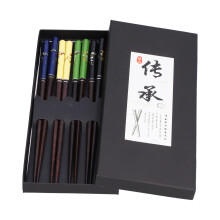 5 Pairs Chopsticks Wood Reusable Butterfly Flower Printing Gift Box Pointed Chopsticks for Restaurant Hotel