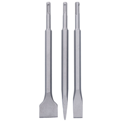 3Pcs Chisel Carbon Steel Scaling Flat Point Rotating Hammer Drill Bits for Tile Concrete WorkRound Handle