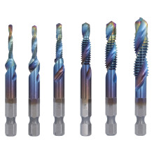 6 pièces Ensemble de tarauds spiraux HSS bleu 1/8-40-3/8-16