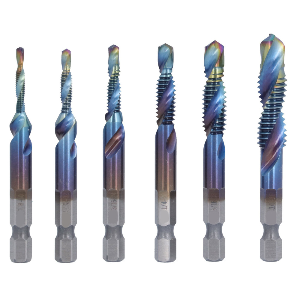 6Pcs Spiral Tap Drill Multifunctional Highspeed Steel Hex Shank Drill Bit For Drilling Tapping Cutting 7601322353886