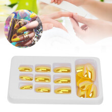 24Pcs False Nails Coffin Long Fake Glitter French Ballerina Artificial Tips for Women Nail Salons DIY Nail Art 12 SizesLG09