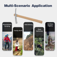 Outdoor Camping Multifunctional Pickaxe Hoe Heavy Duty Stainless Steel Pick Axe Hand Hoe with Wooden Handle