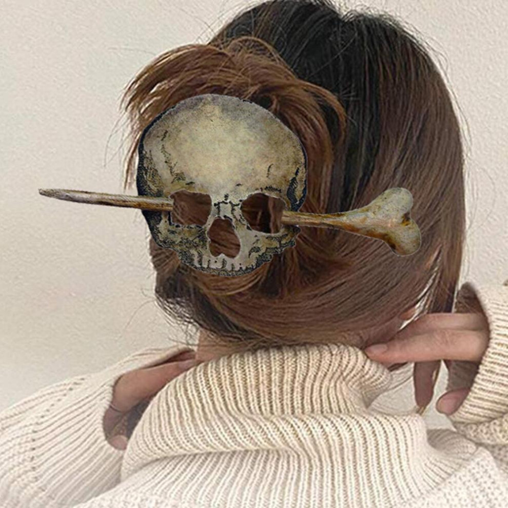 Halloween Skeleton Hair Pin Stick Slide with Stick Retro Gothic Head Bone Hair Clip Sticks Hairpin for Women Girl Hair Accessory