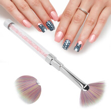 Pennello per unghie a ventaglio, setole in nylon, strass, 14,2 cm.