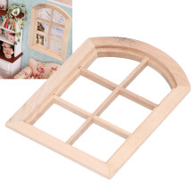 Maison de poupée - fenêtre arquée à 6 carreaux, couleur bois, 10,5  7,5 cm