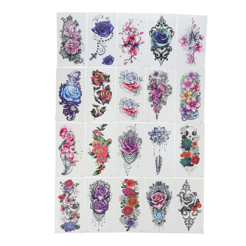 20 tatouages floraux multicolores 4,5x8,3 pouces 1