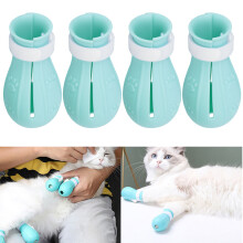 Cat Booties AntiScratch Cat Shoes Silicone Foot Covers Suitable for Pet Hospitals Pet Shops(Single Box Light Green 4 Pcs )