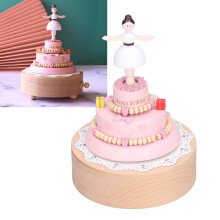 Scatola musicale in legno di faggio a forma di torta di compleanno 17x11x11 cm 415 g